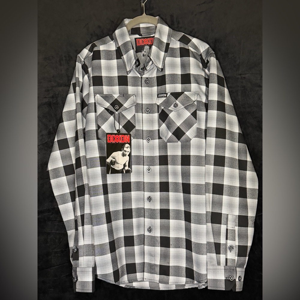 DIXXON Black and White Plaid Casual Button Down Shirt